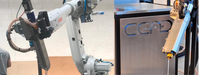 The CEAD E25 extruder mounted on a robotic arm